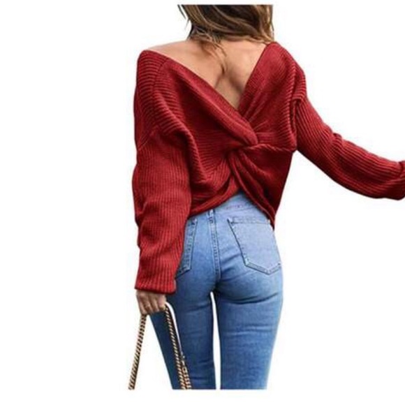Sweaters - Red Twist Back Sweater